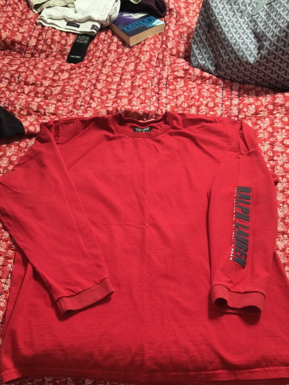 Ralph Lauren Red Long Sleeve Crewneck Shirt with Sleeve Logo